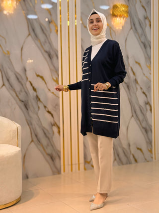 NY MEHLİKA ÇİZGİ DESENLİ SOĞUK İP HIRKA 3282