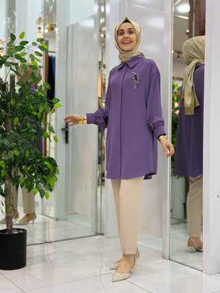 ALESYA KREP KUŞ İŞLEMELİ TUNİK ALS 1167