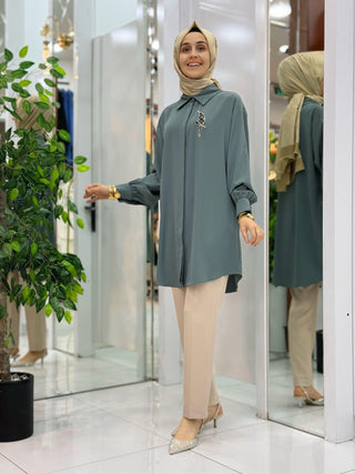 ALESYA KREP KUŞ İŞLEMELİ TUNİK ALS 1167