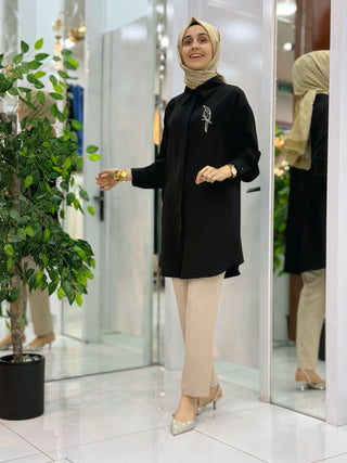 ALESYA KREP KUŞ İŞLEMELİ TUNİK ALS 1167