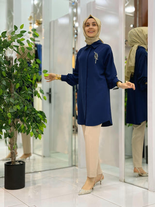 ALESYA KREP KUŞ İŞLEMELİ TUNİK ALS 1167