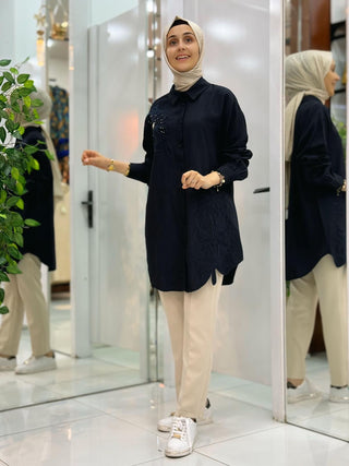 PUANE ÇİÇEK İŞLEMELİ TUNİK 10664