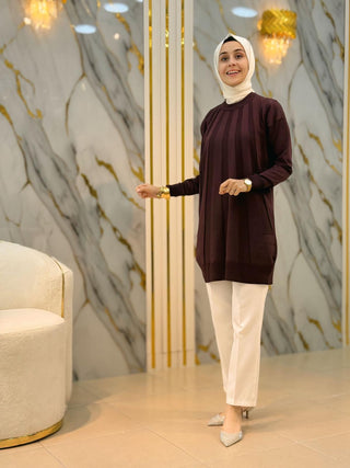 NY MEHLİKA KENDİNDEN DESENLİ SOĞUK İP TUNİK 3190