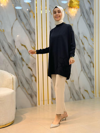 NY MEHLİKA KENDİNDEN GÜL İŞLEMELİ SOĞUK İP TUNİK 35244