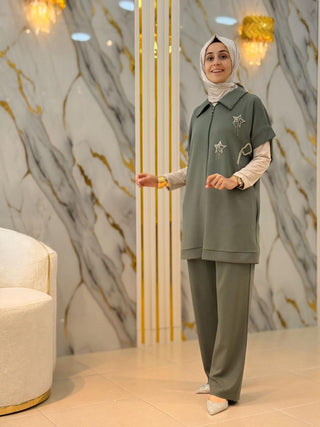 NY MEHLİKA TAŞLI YELEKLİ 2'Lİ TAKIM 2140