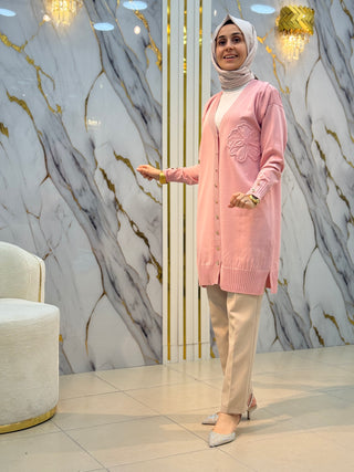 NY MEHLİKA YAKA GÜL İŞLEMELİ SOĞUK İP HIRKA 3302