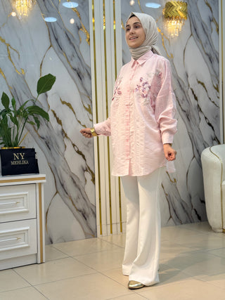 NY MEHLİKA PERZAT NAKIŞLI ÇİZGİLİ GÖMLEK 5453