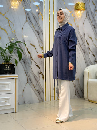 KADO ÖNÜ YUVARLAK DESEN TAŞ İŞLEMELİ TENSEL GÖMLEK 263476