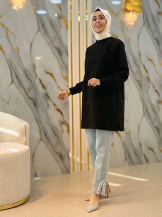 AYŞE AKAY PUL PAYET İŞLEMELİ 85 CM TUNİK 25224