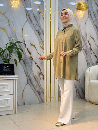 EYLÜL CEP DETAYLI GOLD DÜĞMELİ GÖMLEK 2150