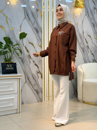 NY MEHLİKA YAKA TAŞ İŞLEME FİYONKLU GÖMLEK 2896