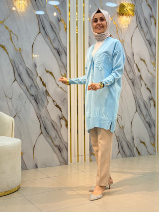 NY MEHLİKA YAKA GÜL İŞLEMELİ SOĞUK İP HIRKA 3302