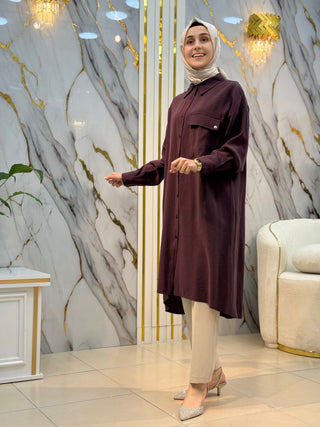 ARMİNE TREND ARKASI BAŞAK ÖRGÜ DETAYLI UZUN GÖMLEK 26YTD 452