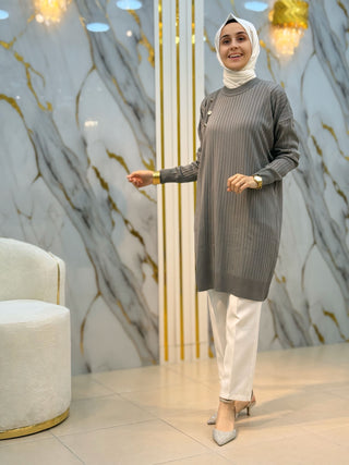 NY MEHLİKA DÜĞME DETAY SOĞUK İP TUNİK 35044