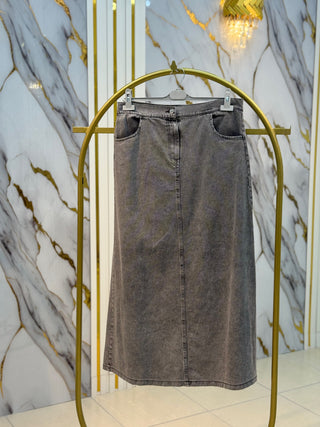 NOSHE BASIC FERMUARLI CEPLİ  KOT ETEK 4257