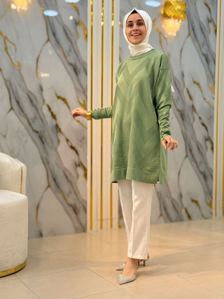 NY MEHLİKA ZİGZAG DETAY SOĞUK İP TUNİK 3183