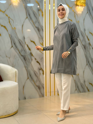 NY MEHLİKA ZİGZAG DETAY SOĞUK İP TUNİK 3183