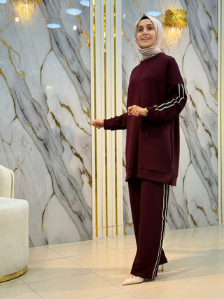 NY MEHLİKA KOLLARI VE PANTOLONU TAŞ İŞLEMELİ ŞERİT DETAY TAKIM 5265