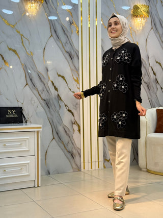 GÜLSELİ GÜL NAKIŞLI DÜĞMELİ HIRKA 141824