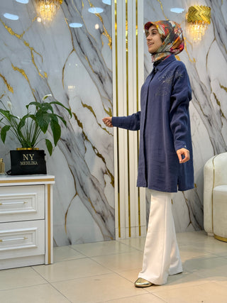 KADO ÖNÜ ÇİÇEK TAŞ İŞLEMELİ TENSEL GÖMLEK 263364