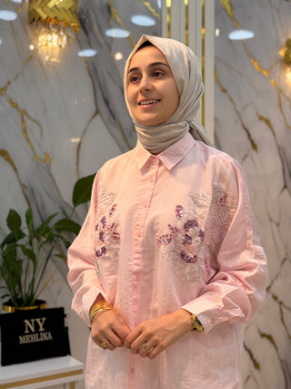 NY MEHLİKA PERZAT NAKIŞLI ÇİZGİLİ GÖMLEK 5453