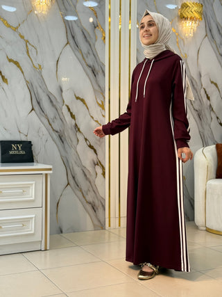 NY MEHLİKA YANLARI ÇİZGİLİ KAPÜŞONLU OYSHO ELBİSE 1733