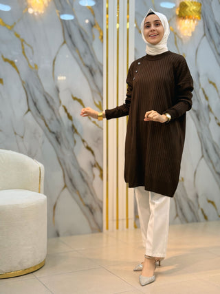 NY MEHLİKA DÜĞME DETAY SOĞUK İP TUNİK 35044