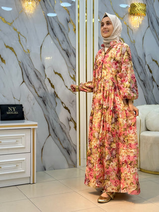 ESİO KARIŞIK ÇİÇEK DESENLİ ELBİSE 1764