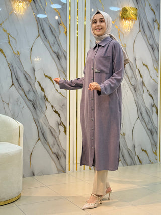 KADO YAKA TAŞ VE CEP DETAYLI UZUN TUNİK 251026