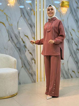 NY MEHLİKA DÜĞME DETAY YAKA FERMUARLI TAKIM 8119