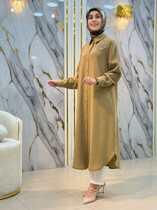 ARMİNE YAKA TAŞ İŞLEMELİ UZUN TUNİK 26YT 408