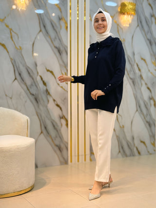 NY MEHLİKA DANTEL VE TAŞLI DÜĞME SOĞUK İP TUNİK 0688