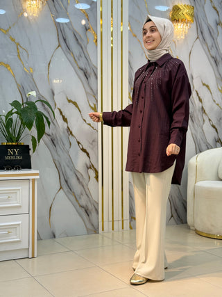 NY MEHLİKA ÖNÜ TAŞ İŞLEMELİ GÖMLEK 2861