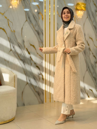 PANOVA KEMERLİ TAŞ İŞLEMELİ ANGORA UZUN KABAN 7107