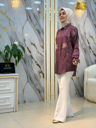 NY MEHLİKA ÖNÜ ÇİÇEK TAŞ İŞLEMELİ GÖMLEK 5185
