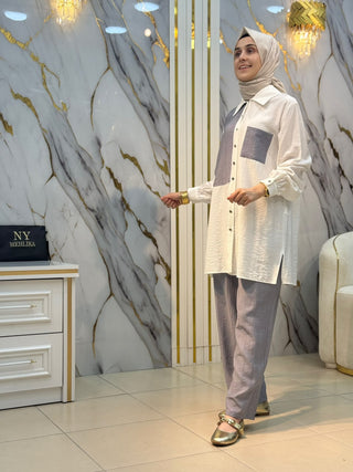 NY MEHLİKA RENK BLOKLU CEPLİ TAKIM 251286