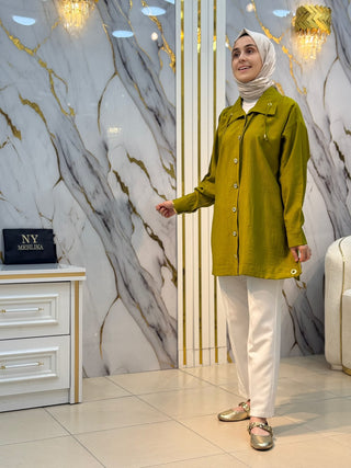 NY MEHLİKA YAKA İP GOLD DÜĞME DETAYLI GÖMLEK 2638