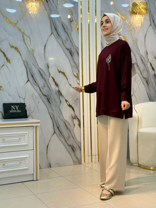 KADO ÖNÜ YAPRAK DETAYLI KISA TUNİK 268318