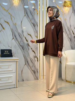 KADO ÖNÜ YAPRAK DETAYLI KISA TUNİK 268318