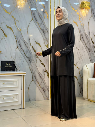KADO KOLLARI DÜĞME DETAYLI ETEK PANTOLONLU TAKIM 268574