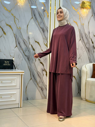 KADO KOLLARI DÜĞME DETAYLI ETEK PANTOLONLU TAKIM 268574
