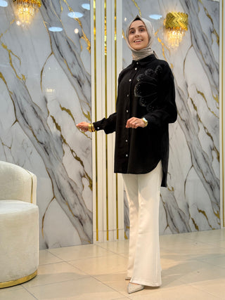 NY MEHLİKA ÇİÇEK TAŞ İŞLEME TENSEL KUPRA GÖMLEK 2849