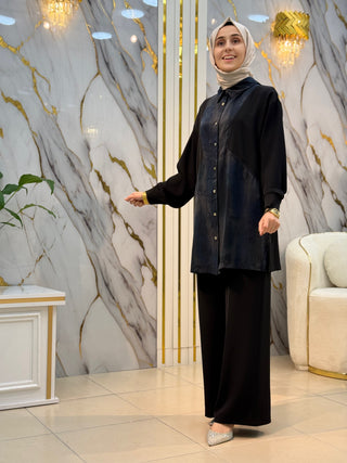 ALESYA ÖNÜ DÜĞME DETAYLI KUPRA TASARIM TAKIM 5336