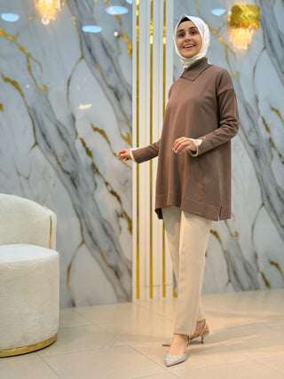 NY MEHLİKA DANTEL VE İNCİ DETAY SOĞUK İP TUNİK 258