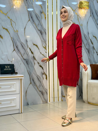 NY MEHLİKA YAKA GÜL İŞLEMELİ SOĞUK İP HIRKA 3302
