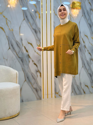 NY MEHLİKA DÜĞME DETAY SOĞUK İP TUNİK 35238