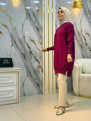 MEHLİKA V DESEN SOĞUK İP TUNİK 3192