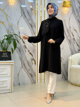 MODA İLDEM KAPAKLI TAŞLI YAPRAK İŞLEME DETAYLI TUNİK 2217