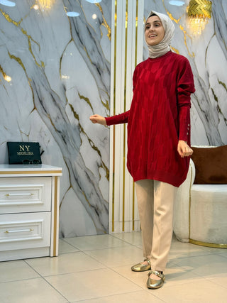 NY MEHLİKA KENDİNDEN DESENLİ SOĞUK İP TUNİK 3293