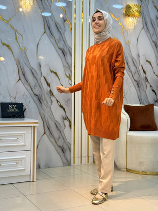 NY MEHLİKA KENDİNDEN DESENLİ SOĞUK İP TUNİK 3293